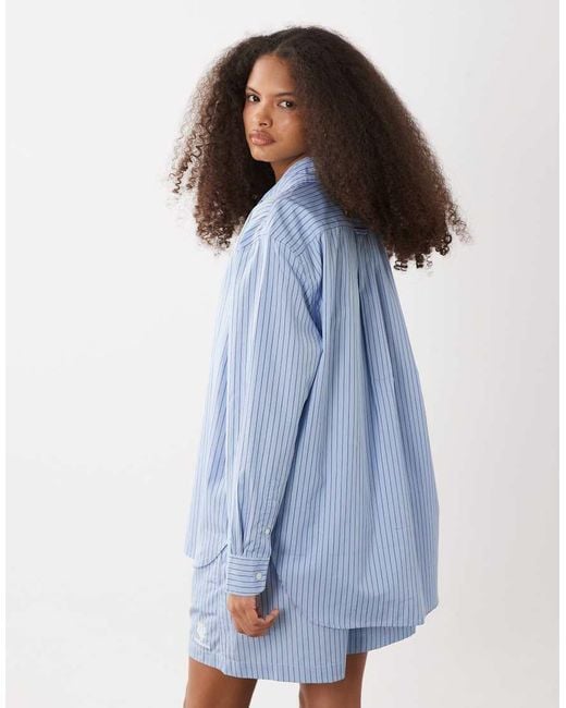 Polo Ralph Lauren Blue Wimbledon Capsule Leigh Striped Co-Ord Shirt With Crest Embroidery