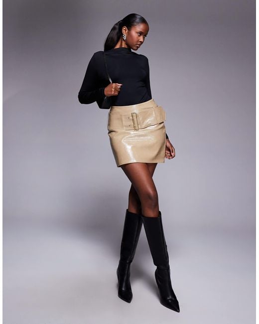 River Island Gray Faux Leather Pocket Detail Mini Skirt