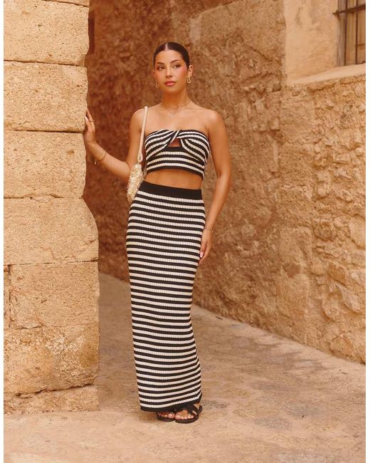 The Frolic Brown X Lydia Kara Exclusive Crochet High Waisted Maxi Beach Skirt Co-ord