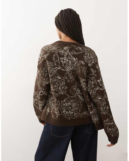 Reclaimed Vintage Brown Knitted Boxy Cardigan With Tapestry Print