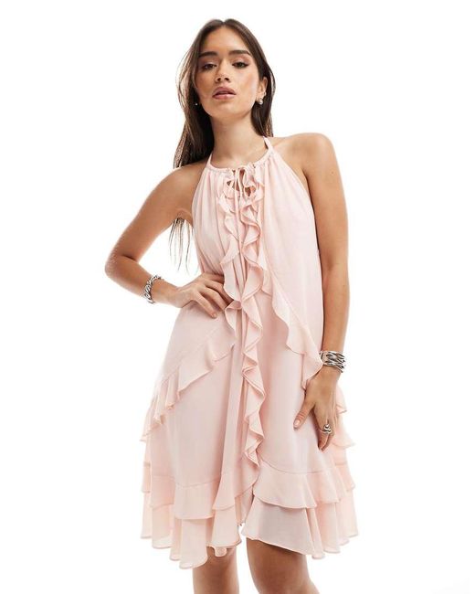 TFNC London Pink Tiered Mini Dress With Ruffle Detail