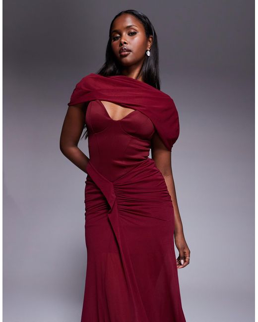 ASOS Purple Premium Carpet Overlay Corset Detail Maxi Dress With Synched Hips