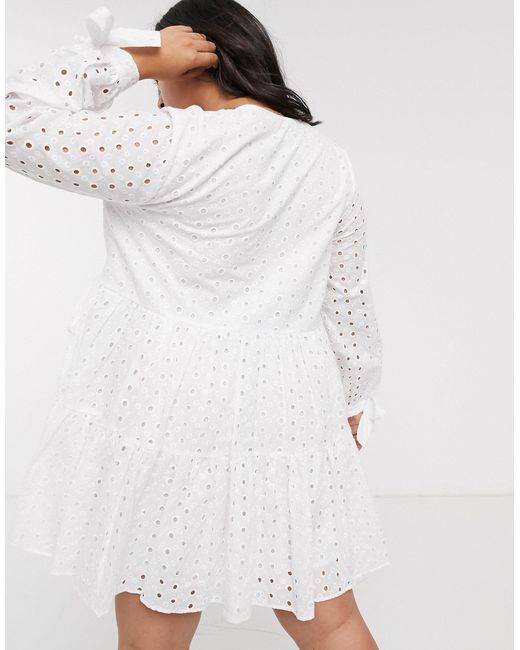 tiered trapeze mini dress in broderie