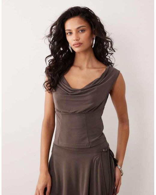 Motel Brown Co-Ord Wiyana Cowl Neck Cupro Top