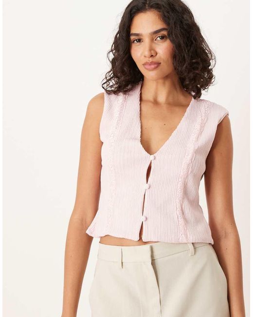 ASOS Natural Ripple Pleat Lace Trim Waistcoat