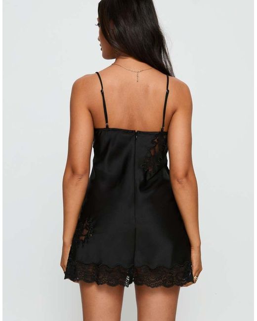 Princess Polly Black Aloura Satin Spliced Lace Detail Cami Mini Dress
