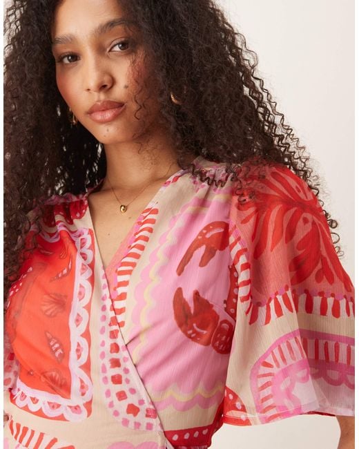Hope & Ivy Pink Flutter Sleeve Maxi Wrap Dress