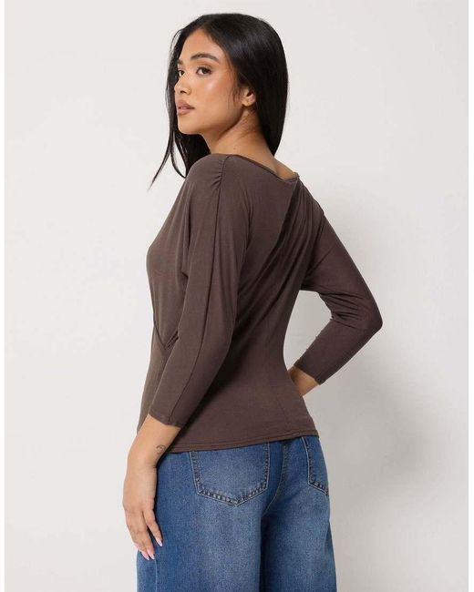 PixieGirl Brown Petite Wrap Top