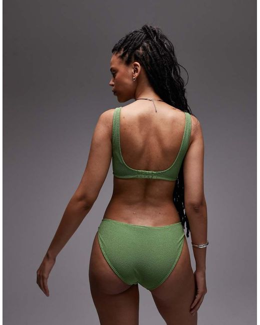 & Other Stories Brown Crinkle Triangle Knot Bikini Top