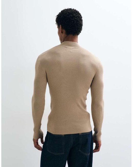 ASOS Blue Essential Micro Rib Muscle Fit Lightweight Knitted Turtle Neck Jumper for men
