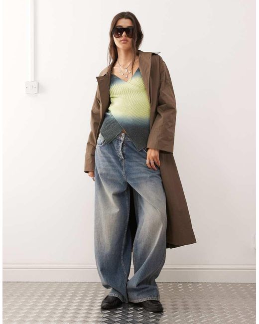 Collusion Green Ombre Knited Long Sleeve Wrap Top