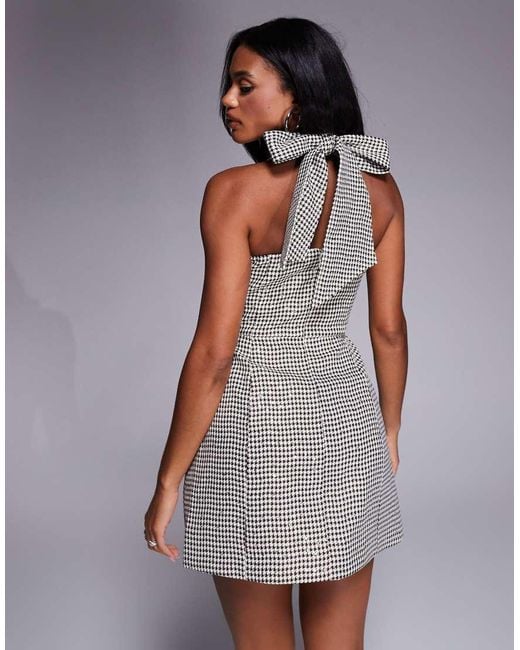 ASOS Mini Jurk Met Lovertjes, Halternek, Versierde Knopen En Pied-De-Poule in het Gray