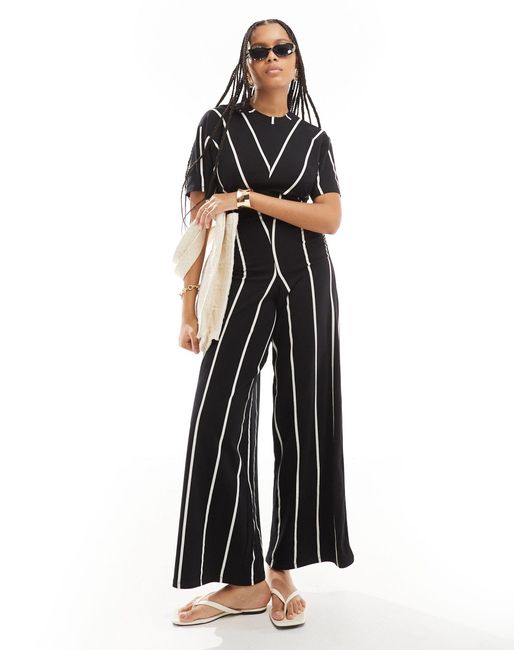 ASOS Black Ruched Side Jumpsuit With Wide Leg
