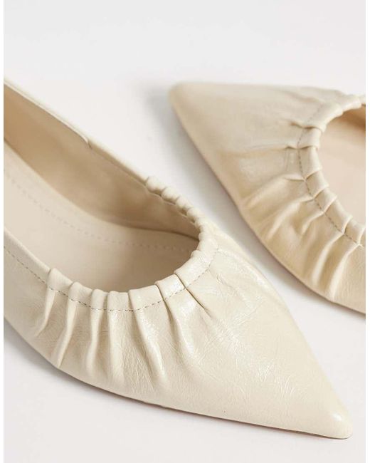 Glamorous Natural Pointed Toe Ruched Ballet Flats