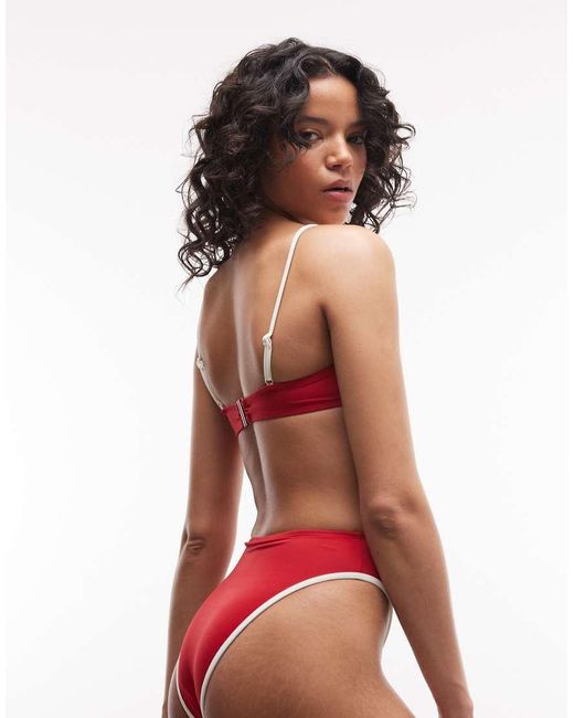 ASOS Red Cecelie Contrast High Leg High Waist Bikini Bottom