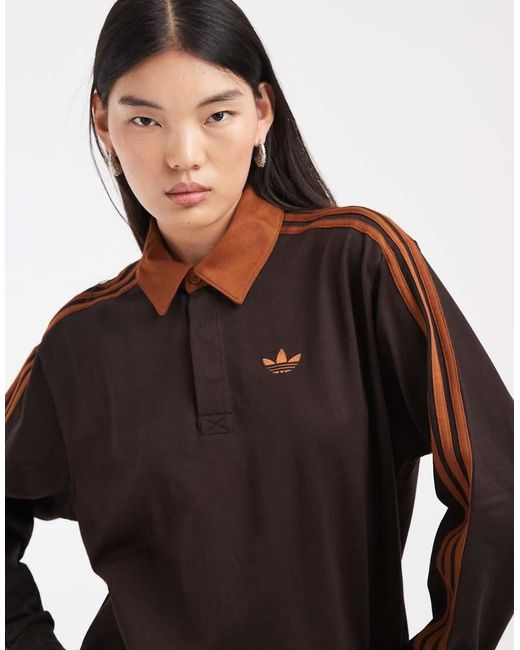 Adidas Originals White Three Stripe Long Sleeve Polo