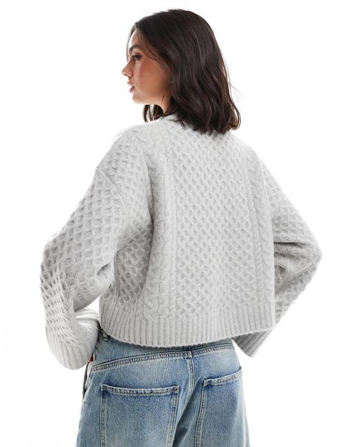 ASOS White Crew Neck Boxy Jumper With Wide Cuff