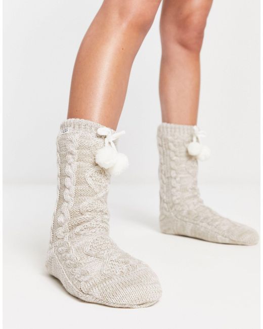 Ugg White Pom Pom Fleece Lined Crew Socks