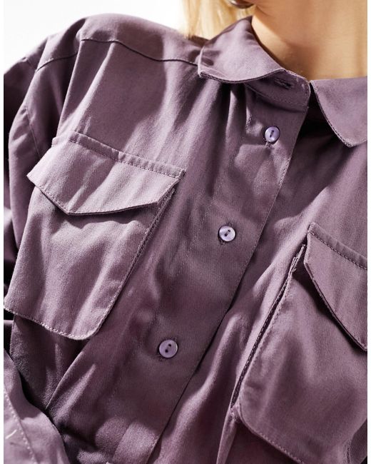 Vestido camisero corto con detalle ASOS de color Purple