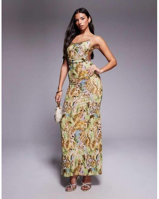Tiger Mist Metallic Elysium Sequin Trim Cami Tie Low Back Maxi Dress
