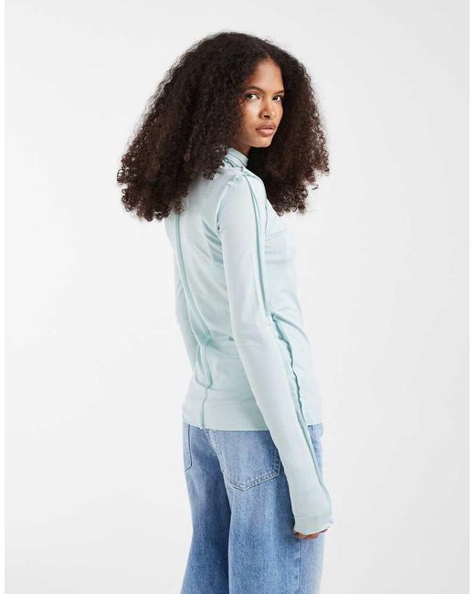 & Other Stories Blue Seam Detail High Neck Top