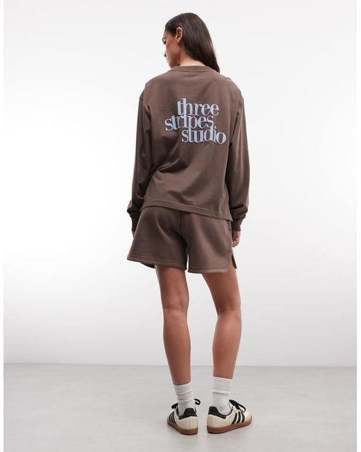 Adidas Originals Brown Three Stripes Studios Long Sleeve Top