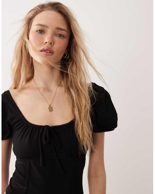 Miss Selfridge Black Puff Sleeve Milkmaid Top