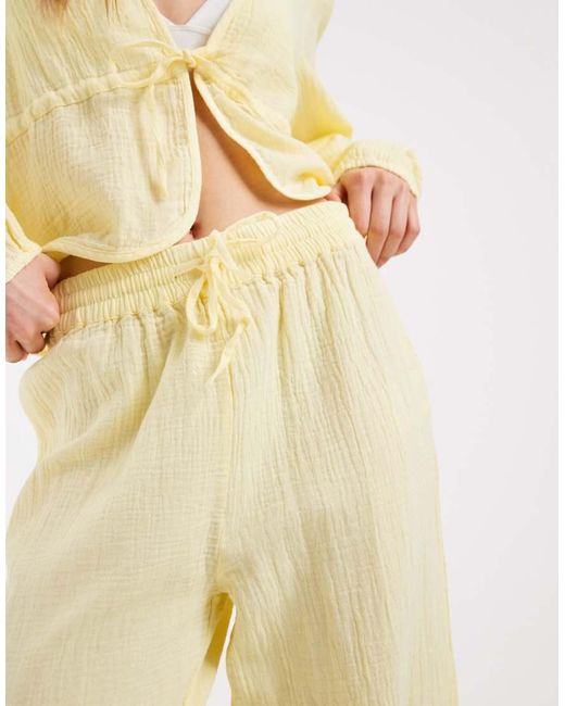 Pieces White Crinkle Cotton Wide Leg Trousers Co-ord