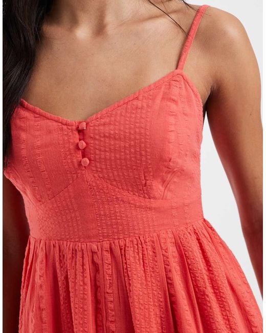 New Look Red Seersucker Textu V Waist Midi Dress