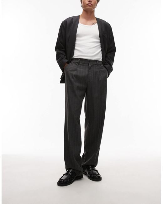 Topman White Pinstripe Wide Leg Trousers for men