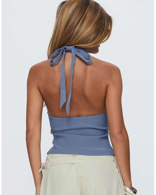Princess Polly Blue Serefina Tailored Halterneck Button Up Top