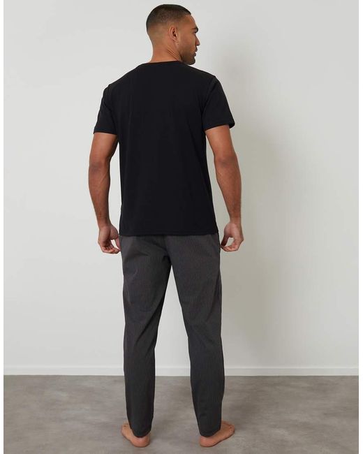 Threadbare Black Short Sleeve Stripe Bottom Pyjama Set for men