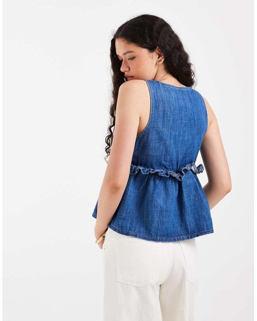 ASOS Blue Denim Plunge Swing Top
