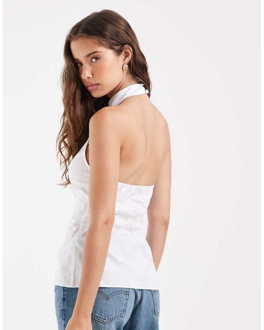 ASOS White Tie Side High Neck Top