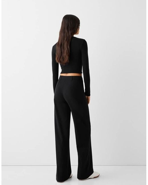 Bershka White Wide-Leg Tailoring Trousers