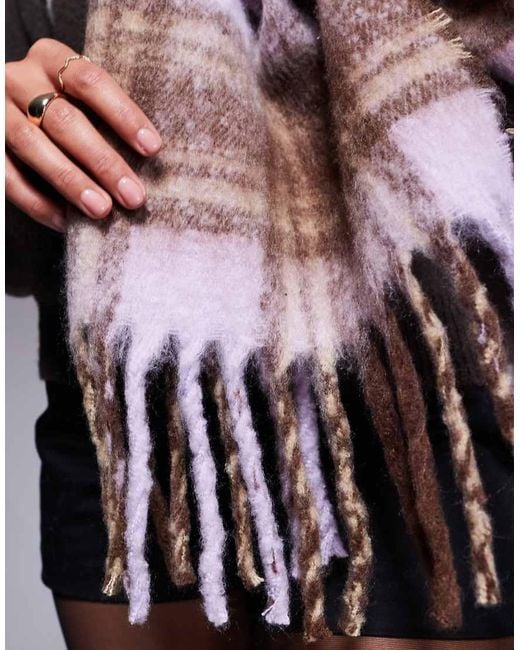 River Island Purple Fluffy Check Scarf