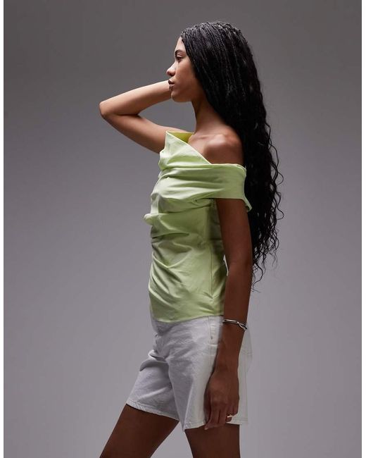 TOPSHOP Green Draped Tuckside Top