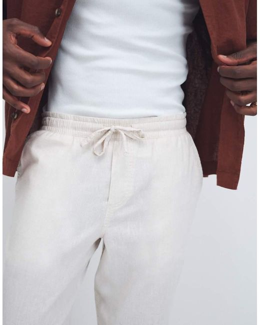 Jack & Jones White Loose Linen Mix Drawstring Trousers for men