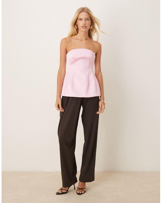 ASOS Pink Premium Structured Satin Peplum Hem Bandeau Top