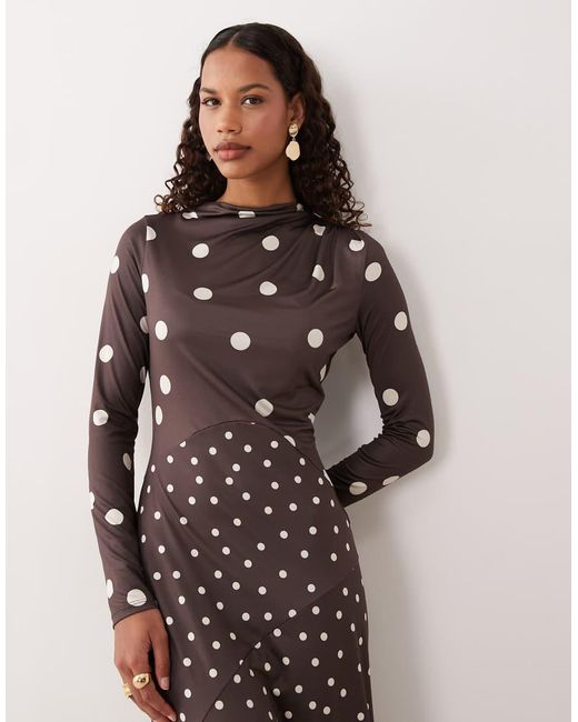 Pretty Lavish Brown Slinky Spliced Printed Long Sleeved Maxi Dress
