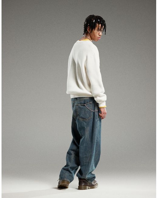 Weekday Blue Emilio Jumper With Fantazy Fussball Graphic Print Off White for men