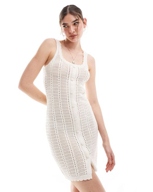 Vila White Crochet Button Through Mini Dress