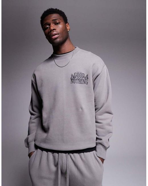 Good For Nothing Gray Co-Ord Sweatshirt With Back Print for men