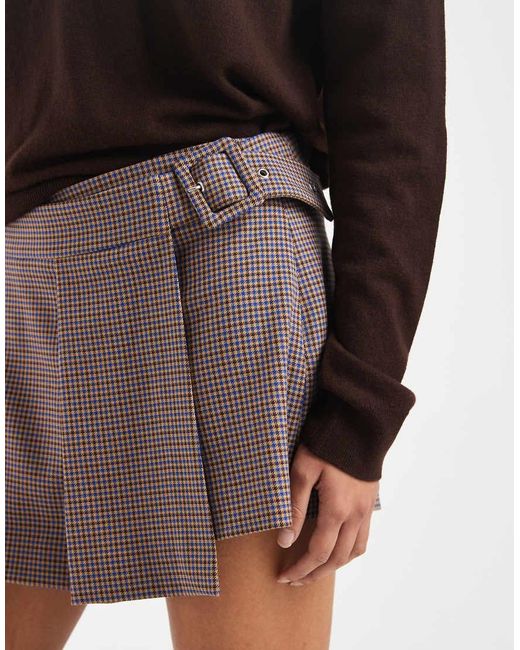 ASOS Blue Pleated Mini Skort With Buckle