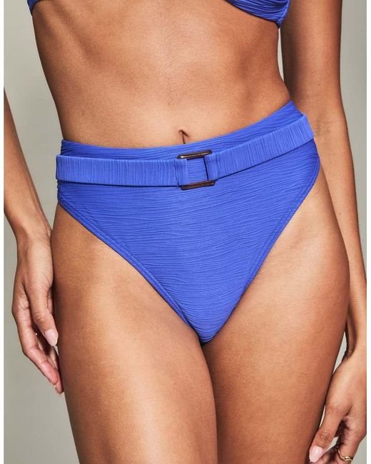 KBX Blue Knickerbox Crinkle Texture High Waist Bikini Bottoms