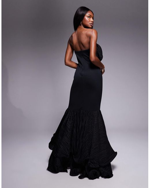 Robe longue à volants plissés en imitation néoprène ASOS en coloris Black