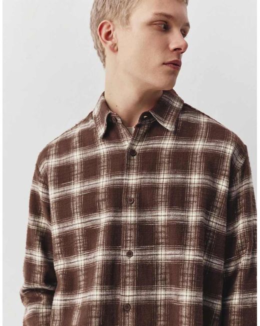 Pull&Bear Blue Long Sleeve Check T-shirt for men