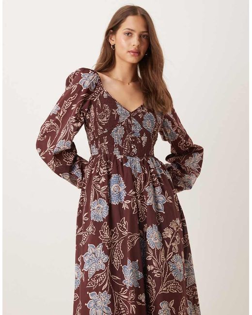 Nobody's Child Brown Amaya Balloon Sleeve Midi Dress