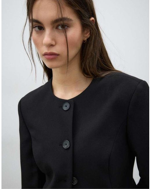 Stradivarius Blue Collarless Blazer