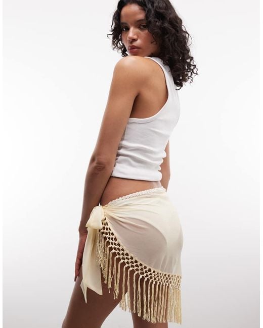 Reclaimed Vintage Multicolor Beach Wrap Skirt With Fringing And Pearl Buttons